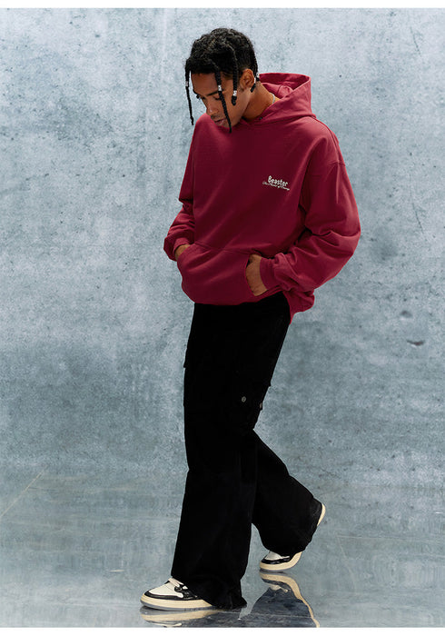 Letter Foam Print Hoodie-Red